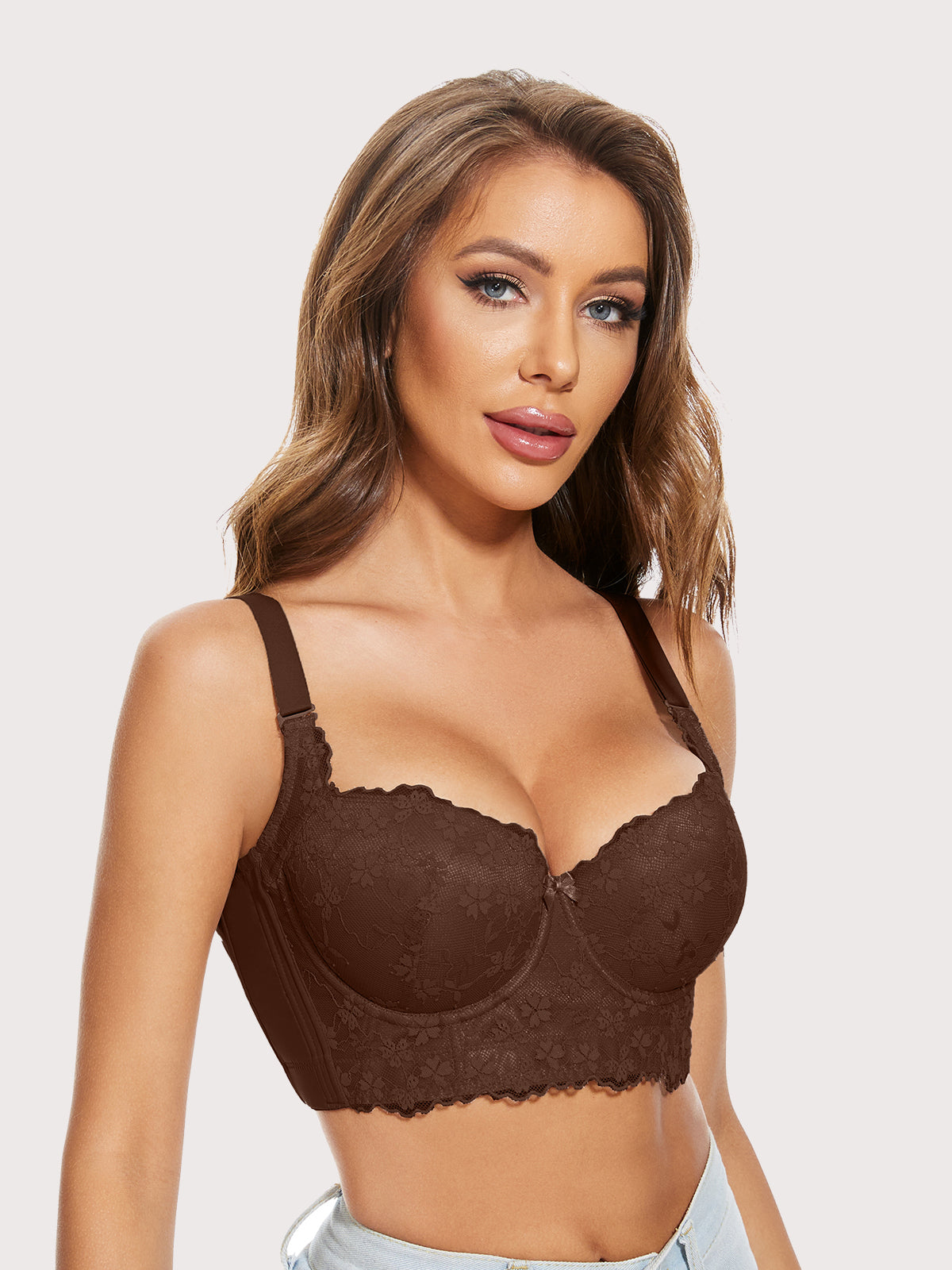 "Add One Cup" Push Up Bra Underwire Corset Top Bustier-Cocoa