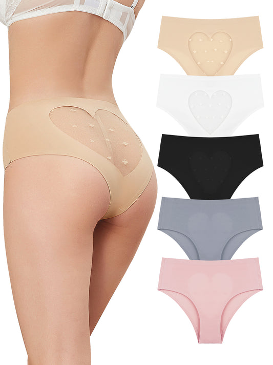 Women's No Show Cheeky Underwear High Waisted Seamless Cut-out Bikini Panties Pack